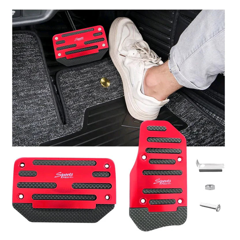 Non-Slip Aluminum Alloy Pedal Cover Set | Universal Automatic (2 pedals) or Manual (3 pedals)(RED COLOUR)